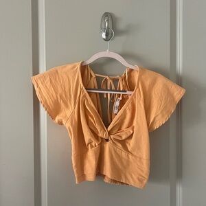 Lush Apricot Tie-Front Blouse